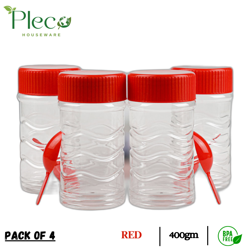 Pack of 4 Jars for Kitchen | 400ml Ideal Storage for Seasonings - Herbs, BBQ and Spices | BPA Free Jar