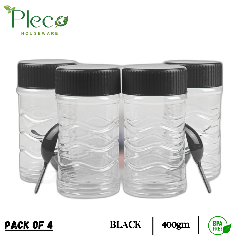 Pack of 4 Jars for Kitchen | 400ml Ideal Storage for Seasonings - Herbs, BBQ and Spices | BPA Free Jar