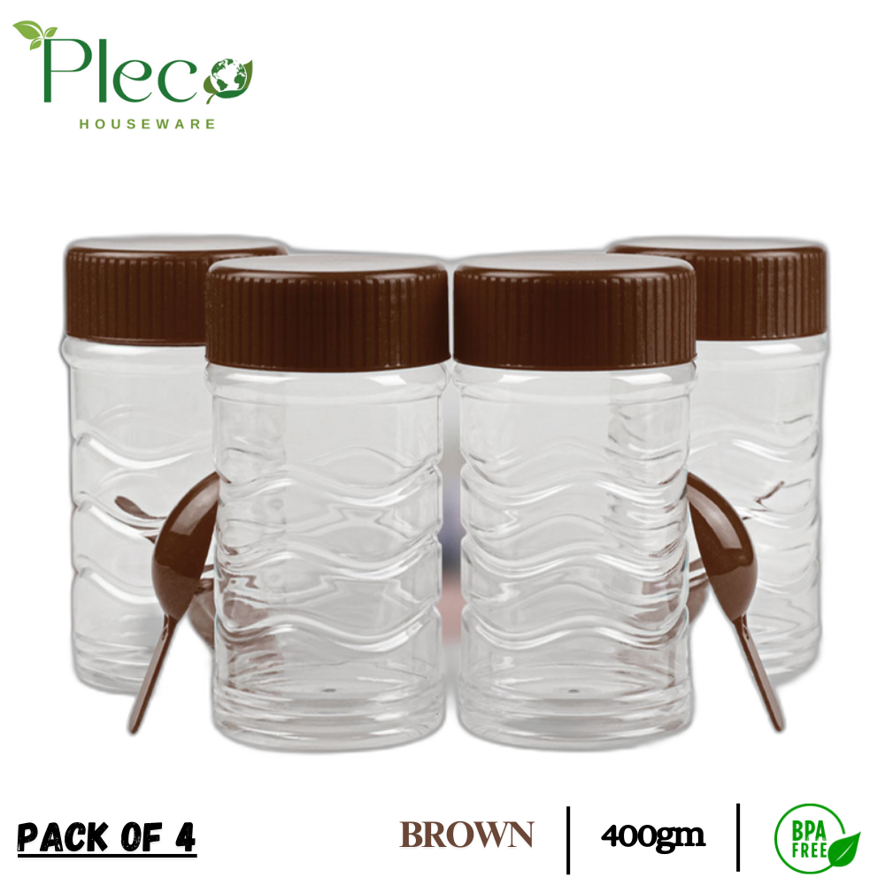 Pack of 4 Jars for Kitchen | 400ml Ideal Storage for Seasonings - Herbs, BBQ and Spices | BPA Free Jar