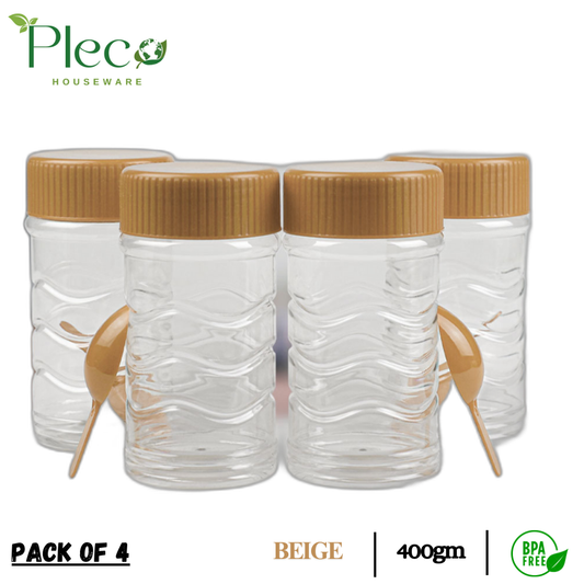 Pack of 4 Jars for Kitchen | 400ml Ideal Storage for Seasonings - Herbs, BBQ and Spices | BPA Free Jar