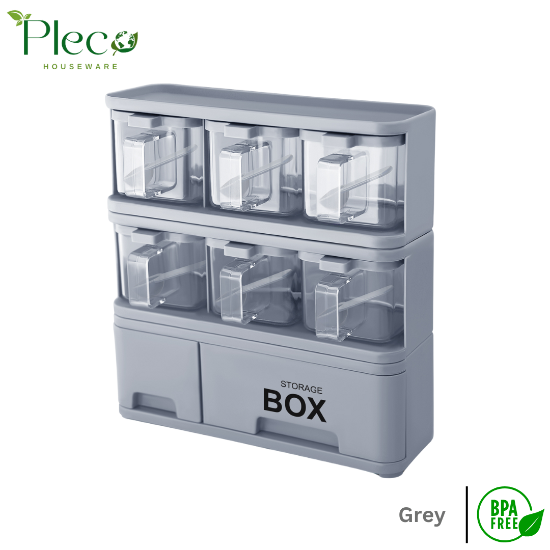 Purity Max Storage Box Condiments & Spice Rack With 6 Spice Jars and Spoons - 500ml