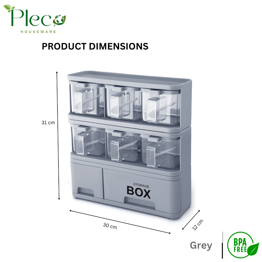 Purity Max Storage Box Condiments & Spice Rack With 6 Spice Jars and Spoons - 500ml