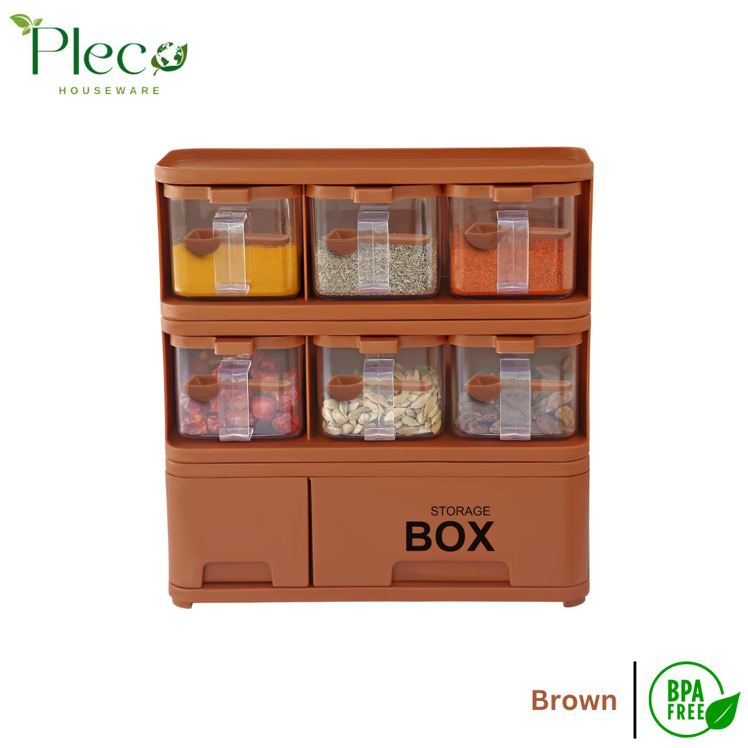 Purity Max Storage Box Condiments & Spice Rack With 6 Spice Jars and Spoons - 500ml