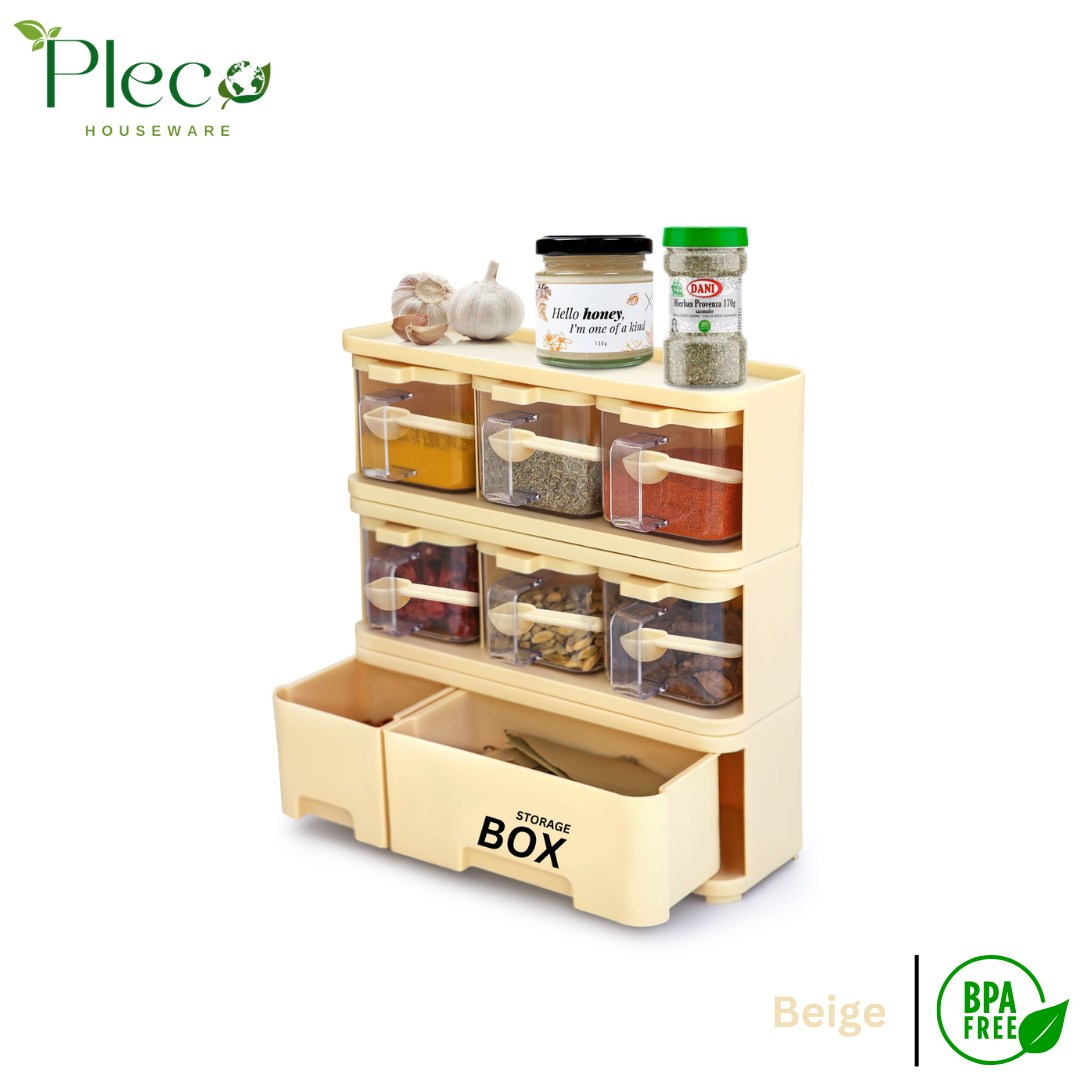 Purity Max Storage Box Condiments & Spice Rack With 6 Spice Jars and Spoons - 500ml